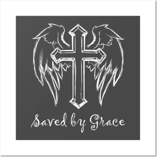 Saved by grace iron cross with wings Posters and Art